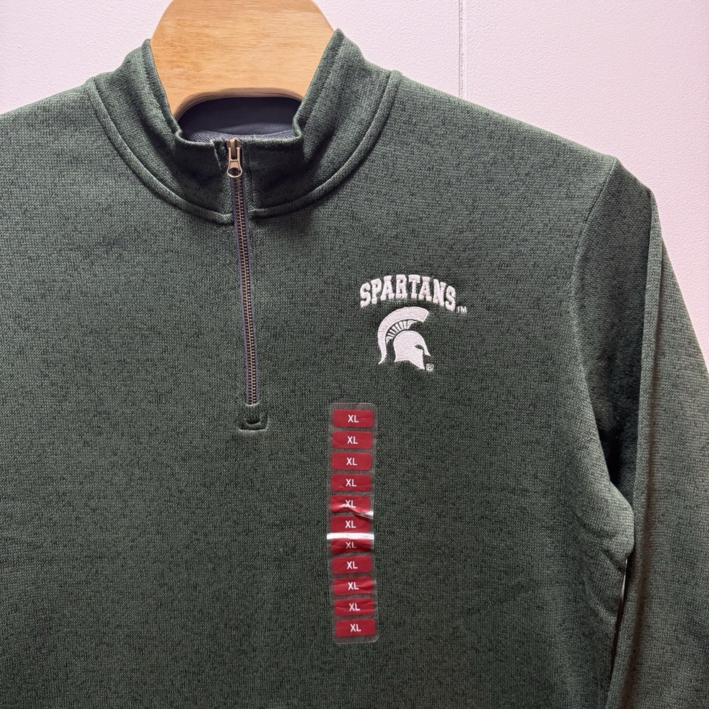 Michigan State Spartans Champion‎ Sweater Mens Large Green 1/4 Zip Pullover NEW